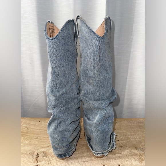 Steve Madden Lassy Denim Cowboy Boot Frayed Hem Western Festival | Size 5M - Picture 10 of 16